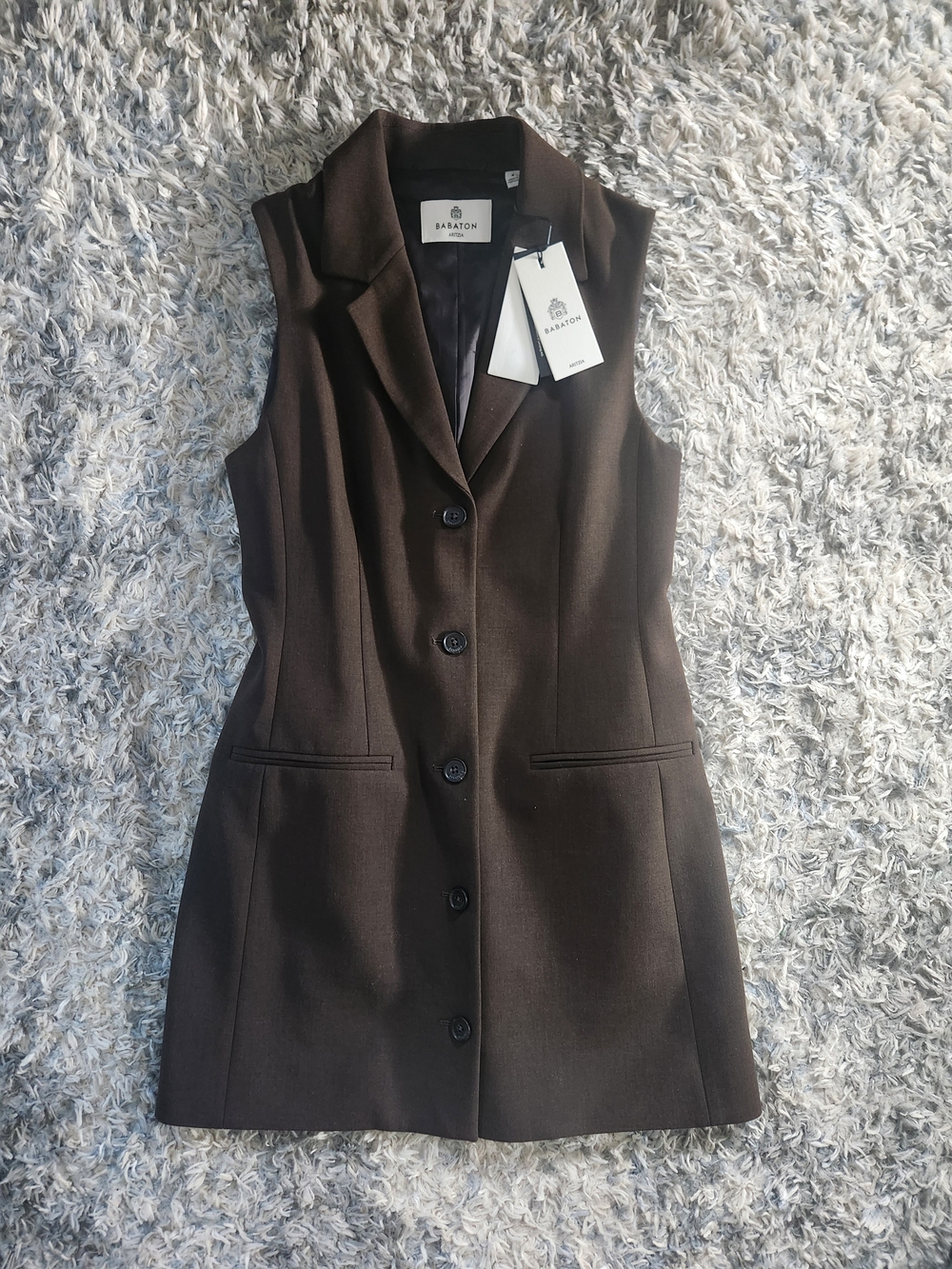 Babaton Aritzia Blazer Tailored Button-Front Dress in Cocoa Brown NWT